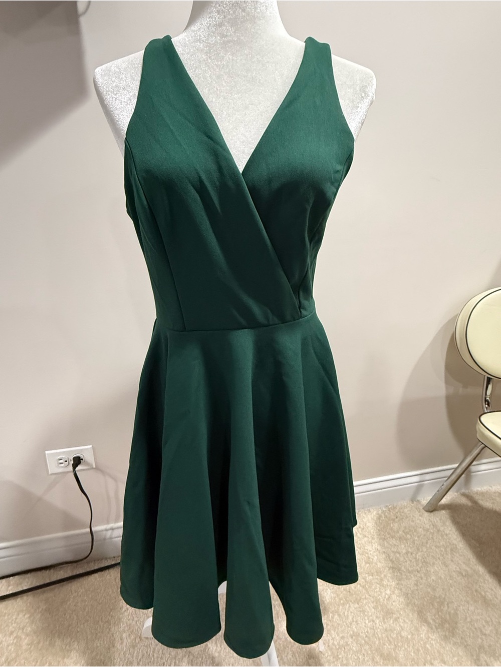 Lulu's Dark Green V-Neck Fit & Flare Mini Dress